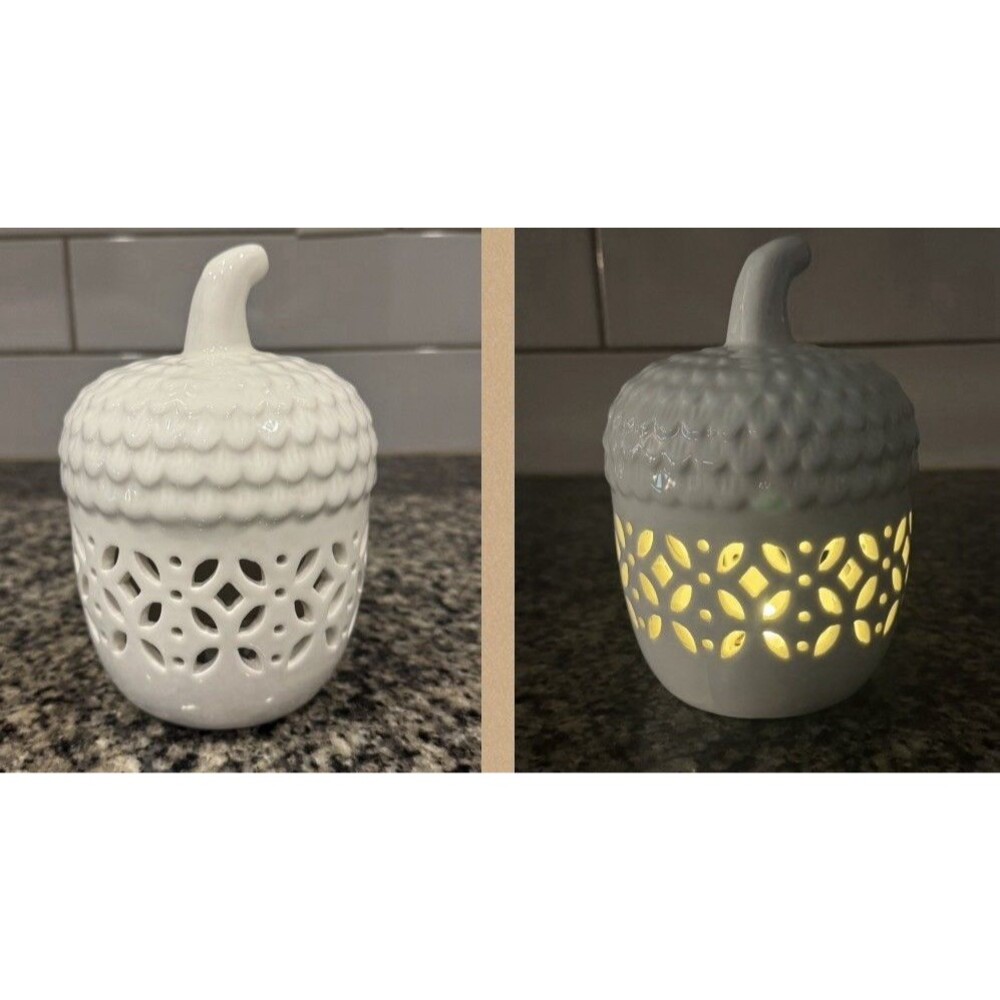White Ceramic Acorn LED light up Decorative Fall Autumn Decor 5.5”